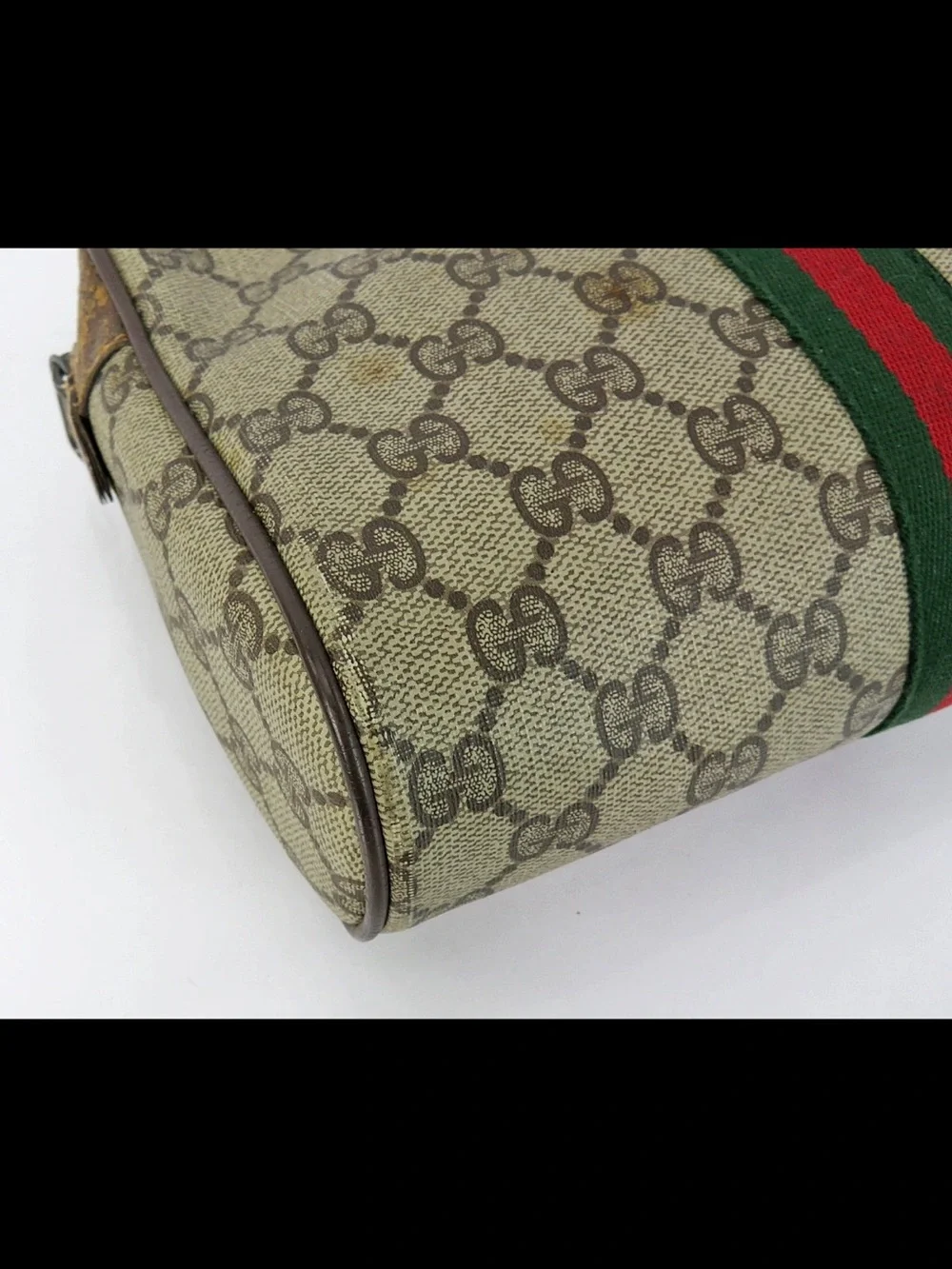 Gucci Brown GG Canvas Toiletry Pouch with Green and Red Web Stripe